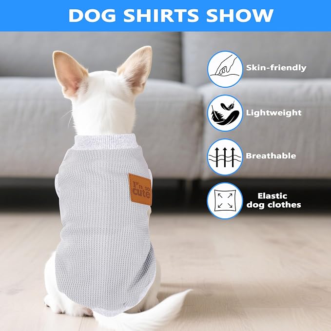 2 Pack Dog Shirt Vest Dog Clothes for Small Dogs Summer Waffle Puppy T-Shirts Soft Sleeveless Pet Clothes Lightweight Medium Large Doggy Outfit Cat Clothing (Blue+Grey, Large)