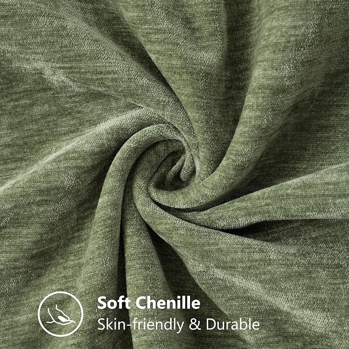 decorUhome Soft Chenille Throw Pillow Covers 22x22 Set of 2 Olive Green | Fall Textured Decorative Throw Pillow Cases Stitched Edge Modern Farmhouse Luxury Boho Velvet for Couch Sofa Bed Home Decor