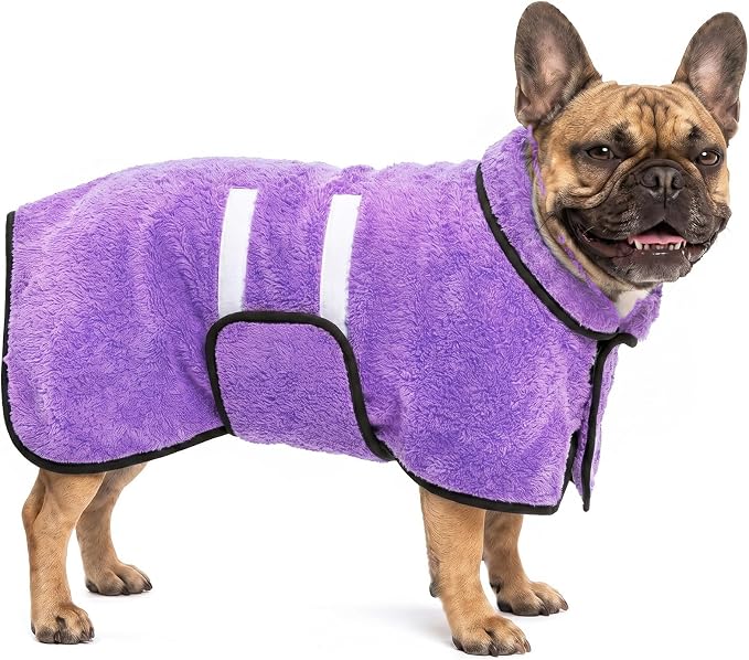 Dog Bathrobe, Super Absorbent for Small to Large Dogs, Light Purple M | Dog Robes with Soft Fleece, Warm & Cozy, Adjustable Fit, and Quick Drying Coat for Baths Swimming and Grooming
