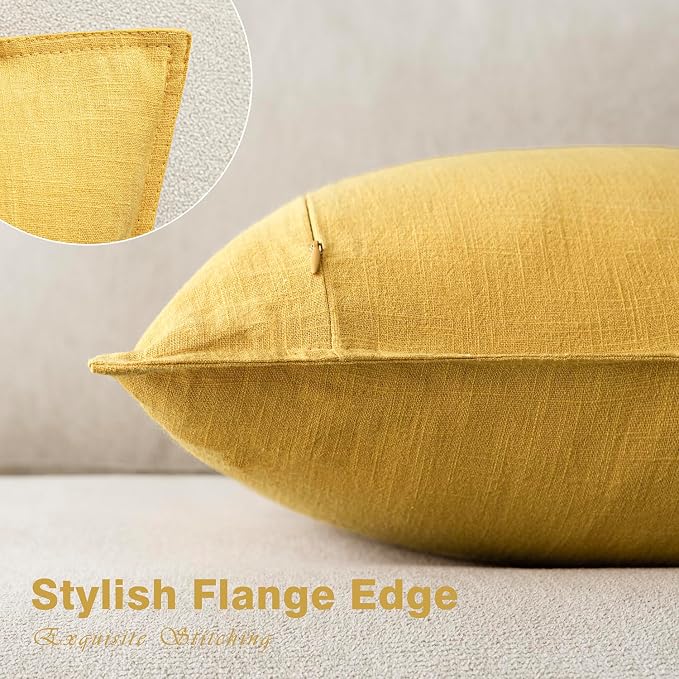 Foindtower Pack of 2, Decorative Linen Solid Throw Pillow Covers Soft Accent Euro Cushion Case Farmhouse Neutral Pillowcase for Chair Couch Sofa Bed Living Room Home Decor 20 x 20 Inch Ginger Yellow