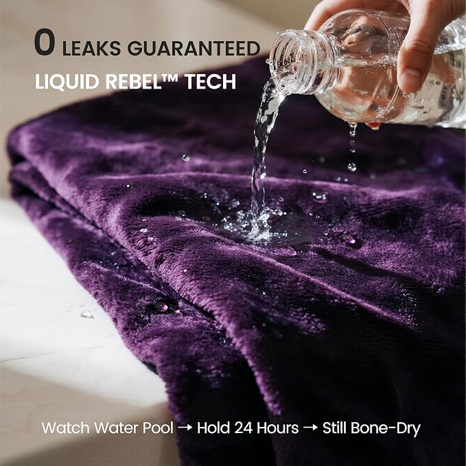 gogobunny Waterproof Bed Blanket, Reversible Sherpa Fleece Throw Blanket for Dog Puppy Cat, Furniture Cover Protects Bed Couch Sofa from Liquid Pee and Pet Fur (Dark Purple, 90x108 inches)