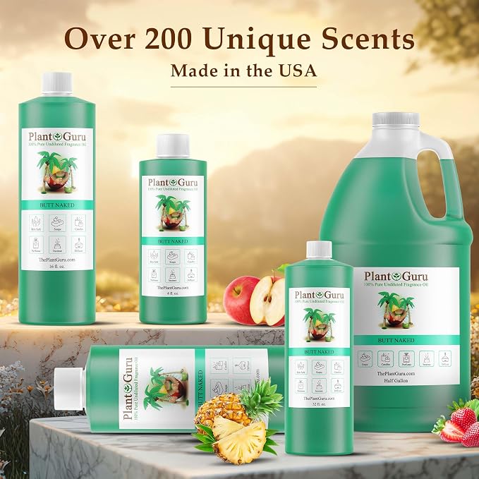 Plant Guru Butt Naked Fragrance Oil 8 fl. oz. - Aromatherapy, Scented Oil for DIY Soap, Candles, Bath Bombs, Reed Diffusers, and More