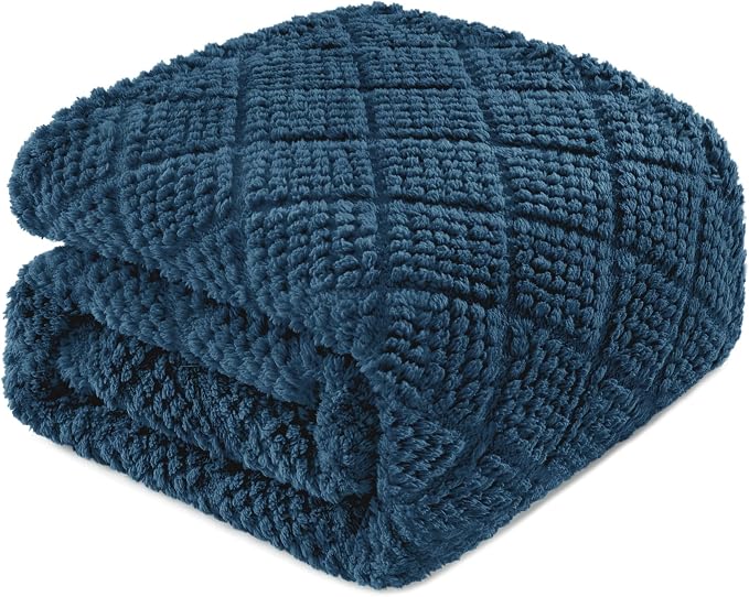 Whale Flotilla Soft Fleece Throw Blanket for Couch, Navy Blue | Jacquard Waffle Blankets for Home Decor, Lightweight and Cozy, All Season Suitable, 50x60 Inch