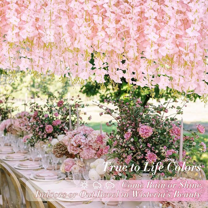 40Pcs Light Pink Wisteria Hanging Flowers,Fake Hanging Flowers | Hanging Flowers for Decoration, Vines for Bedroom,Flower Garland for Home,Party,Garden, Wall,Wedding Decoration(3.6 Ft/Pcs)