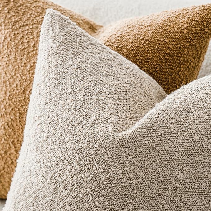 Foindtower Pack of 2, 20 x 20 Inch, Decorative Textured Boucle Throw Pillow Covers Accent Solid Pillow Cases Cozy Soft Couch Cushion Case for Chair Sofa Bedroom Living Room Home Decor, Oatmeal