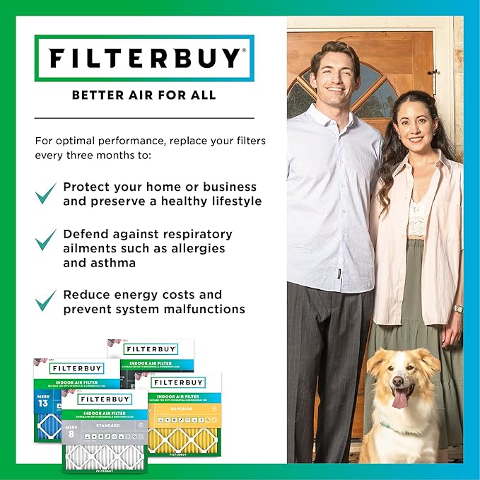 Filterbuy 12x12x4 Air Filter MERV 11 Superior Pet & Allergy Defense (6-Pack), Electrostatic Pleated HVAC AC Furnace Filters Replacement, Made in USA (Actual Size: 11.50 x 11.50 x 3.63)