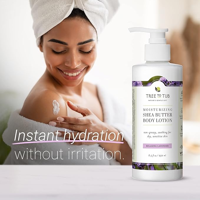 Tree to Tub Lavender Shea Butter Body Lotion for Dry Skin - Moisturizing Sensitive Skin Lotion - Shea Butter Hand Cream for Dry Cracked Hands - Moisturizing Sensitive Skin Hand