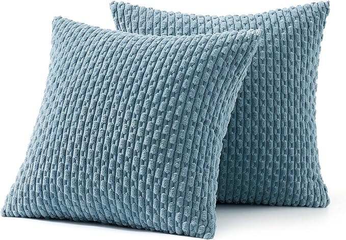 MIULEE Decorative Throw Pillow Covers 20x20 Blue Grey Textured Corduroy | Pack of 2 Striped Pillow Covers Modern Farmhouse Coastal Home Decor for Couch Bed Sofa Living Room