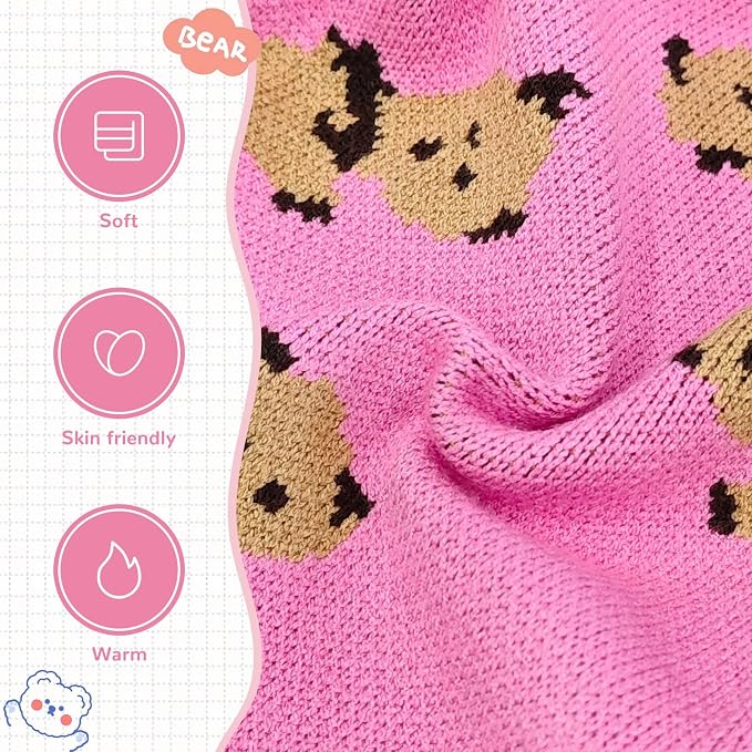 ABRRLO Small Dog Sweaters Cute Bear Dog Cardigans Clothes for Small Medium Dogs Boy Girl Puppy Cat Knitting Cardigan Outfits Dogs Winter Coats Warm Pet Doggy Clothes Soft Knitwear (Pink, Large)