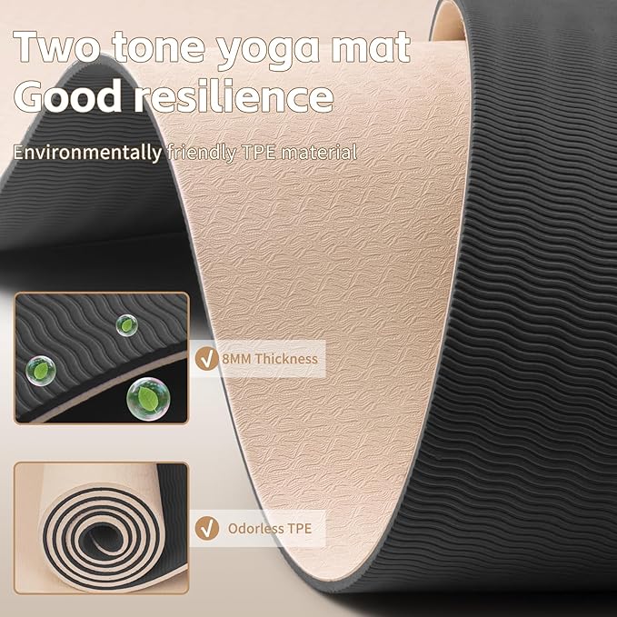 PAIDU Yoga Mat 8mm Super Thick TPE Fitness Mat | SGS Certified | Non-Slip, Odorless & Tear-Resistant | Unisex with Strap | for Yoga, Pilates, Meditation & Home Workouts