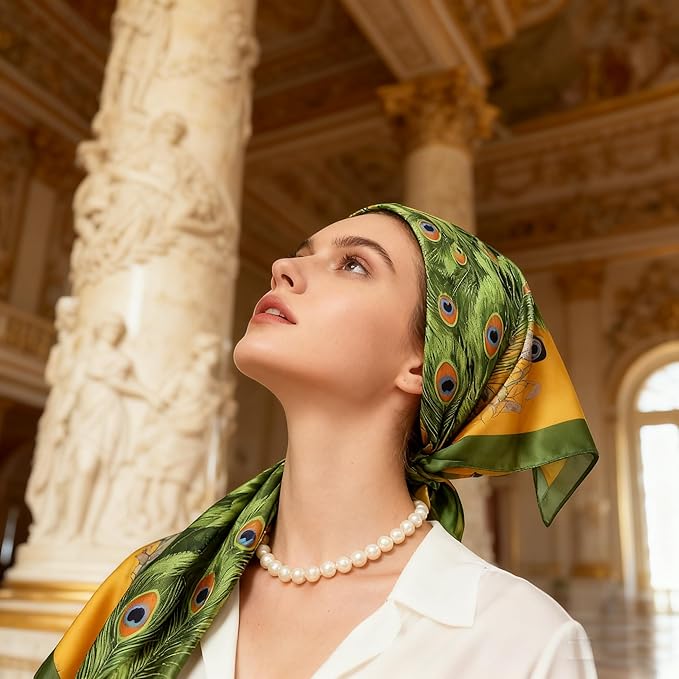 K-Elewon Large Square Scarf 43" Silk Scarf Fashion Scarves Silk Feeling Hair Wrapping Scarfs Night Sleeping Headscarf