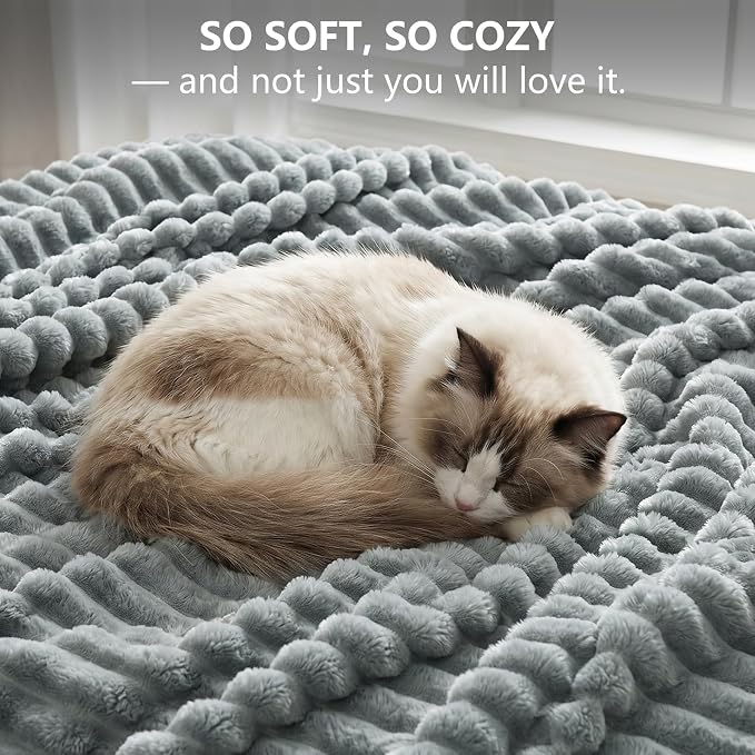 Gray Throw Blanket for Couch & Bed, 50 x 60 Inch | 300GSM Ribbed Fleece Blanket, Soft, Cozy & Lightweight, OEKO-TEX Certified, All-Season Use for Travel, Dorm & Home Decor