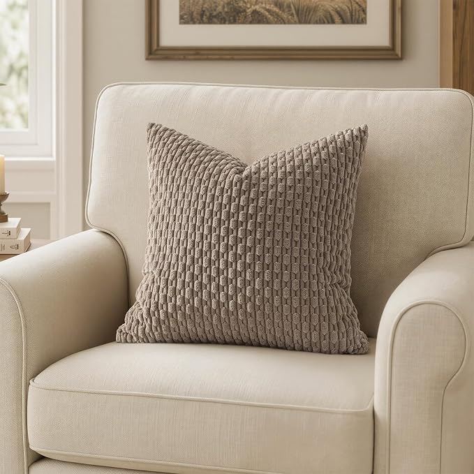 MIULEE Decorative Throw Pillow Covers 20x20 Neutral Brown Textured Corduroy | Pack of 2 Striped Pillow Covers Modern Farmhouse Fall Home Decor for Couch Bed Sofa Living Room