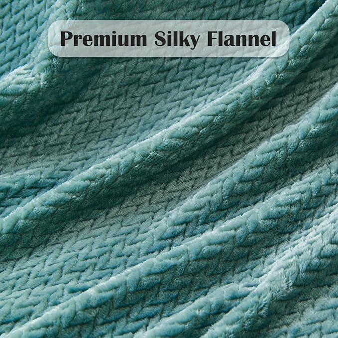 NEWCOSPLAY Fleece Leaves Pattern Throw Blanket, Light Teal, 50"x60" | Super Soft Throw Blanket, Lightweight Cozy Bed Sofa Blanket, Premium Silky Flannel Fleece, Travel Blanket for All Season Use