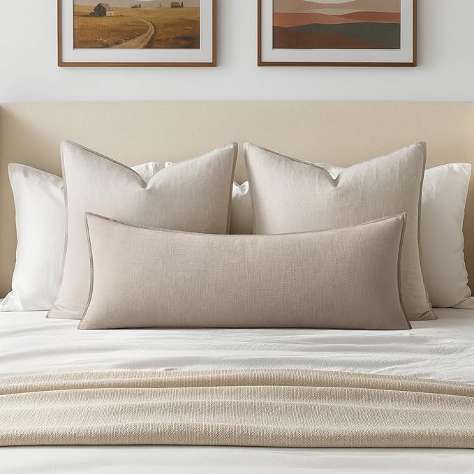MIULEE Decorative Linen Lumbar Pillow Cover 14x36 Inch Natural Linen | Boho Farmhouse Neutral Couch Long Throw Pillow for Bed, Pack of 1 Accent Modern Pillowcase, Sofa Livingroom Home Decor