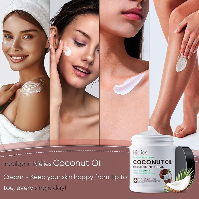 2 Pcs Spa size 500ML Coconut Oil Moisturizing Cream, Crema de coco para la piel, Coconut Oil for Face, Hands, Hair. Intense Hydration For Dry skin (5)