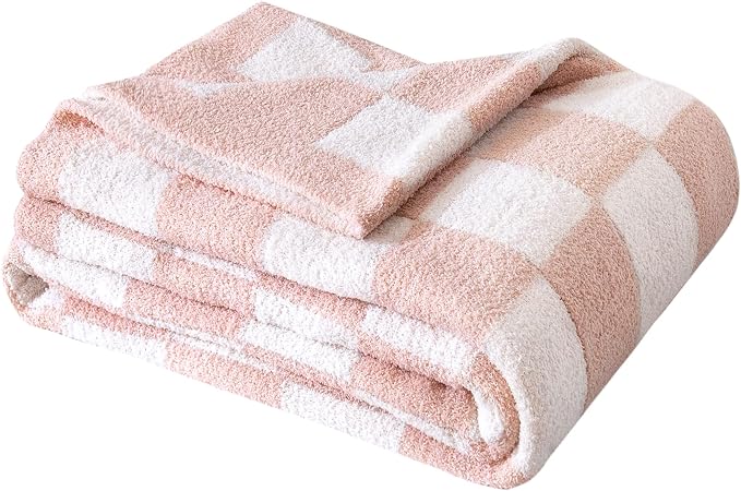 SeaRoomy Fuzzy Checkered Throw Blanket for Couch,Light Pink 51"X63" | Warm,Cozy,Fluffy,Lightweight,Gift for Women Couch Sofa Bed Room Decor