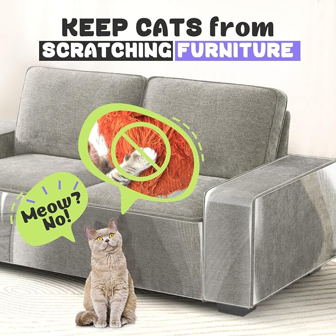 JINVOGREEN Cat Scratch Furniture Protector, 2 Pack, 196.8 x 11.8 in | Thickened Transparent Self-Adhesive Couch Protectors Designed to Help Shield Furniture from Cat Claws and Scratching