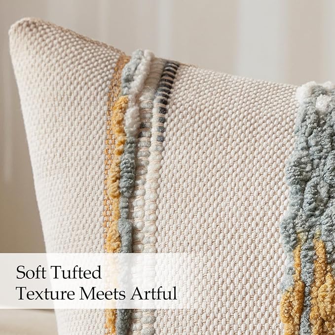 ANRODUO Boho Decorative Pillow Covers 24x24 Blue-Earth Tones Pack of 2 | Throw Pillow Covers, Farmhouse Cushion Case, Chenille Pillow Cases, Pillow Covers, Neutral Pillowcase for Sofa Couch Bed