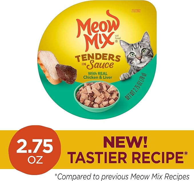 Meow Mix Tenders in Sauce, Wet Food with Chicken & Liver, 12 Cups