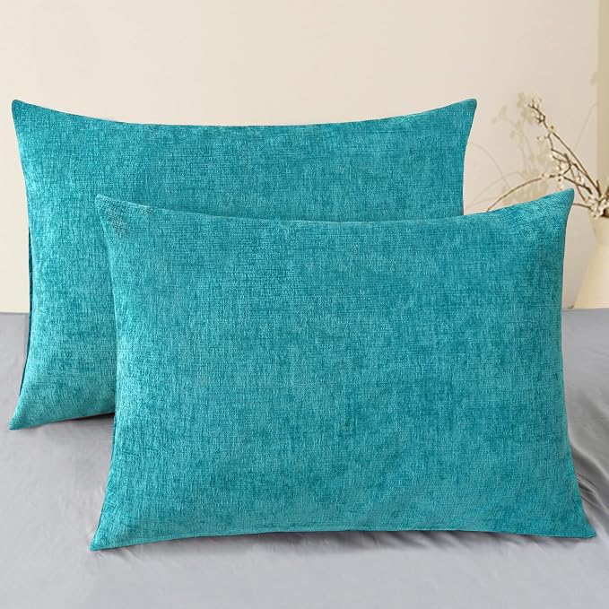 CaliTime Decorative Standard Throw Pillow Covers 26 X 20 Inches Lake Blue | Pack of 2, Cozy Chenille Cushion Cases for Sofa Bed Living Room Farmhouse Home