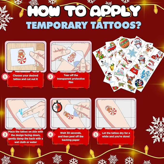 Christmas Temporary Tattoos - 60Pcs Christmas Decorations Stickers Xmas Party Decorations Party Favors Supplies Decor Accessories Craft Santa Claus Reindeer Winter Gift Idea For Kids Youth Adult