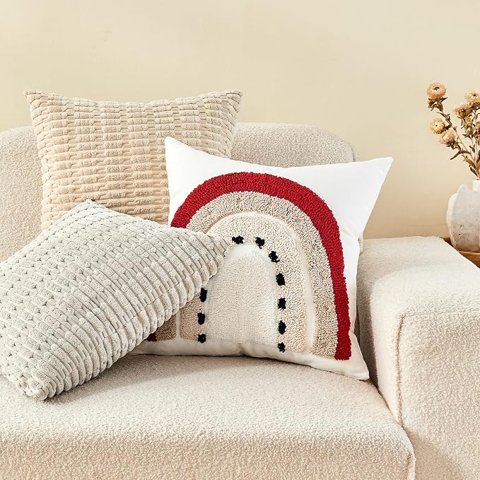 lifein 18x18 Pillow Covers-Throw Pillow Cover Tufted Boho Jacquard Pillow Covers Farmhouse Decorative Pillow Cover Pillow Cases for Gift Couch Sofa Bed Chair Living Room Home Decor
