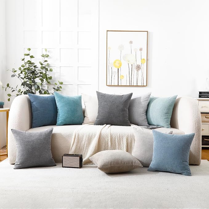 Pack of 2 Decorative Chenille Throw Pillow Covers, 16x16, Steel Blue | Square Soft Cozy Concise Pillow Covers Modern Farmhouse Couch Cushion Cases for Sofa Bed Living Room Home Decor