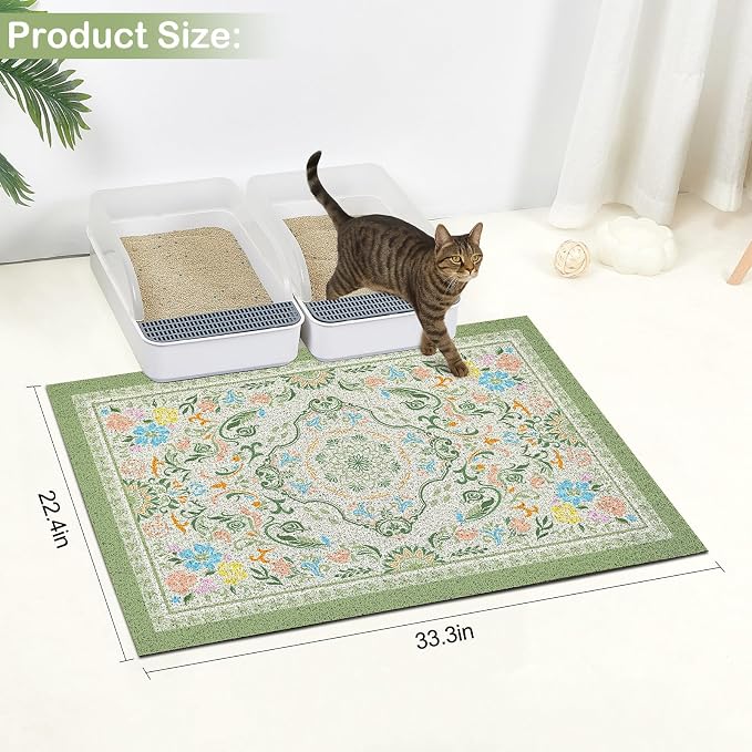 Glittme Cat Litter Mat, 33"x22" Non-Slip Washable Trapping Mat for Cats | Litter Trapping Mat With Thick PVC Coil To Catch Scatter, Soft On Paws And Waterproof Bottom To Protect Floors