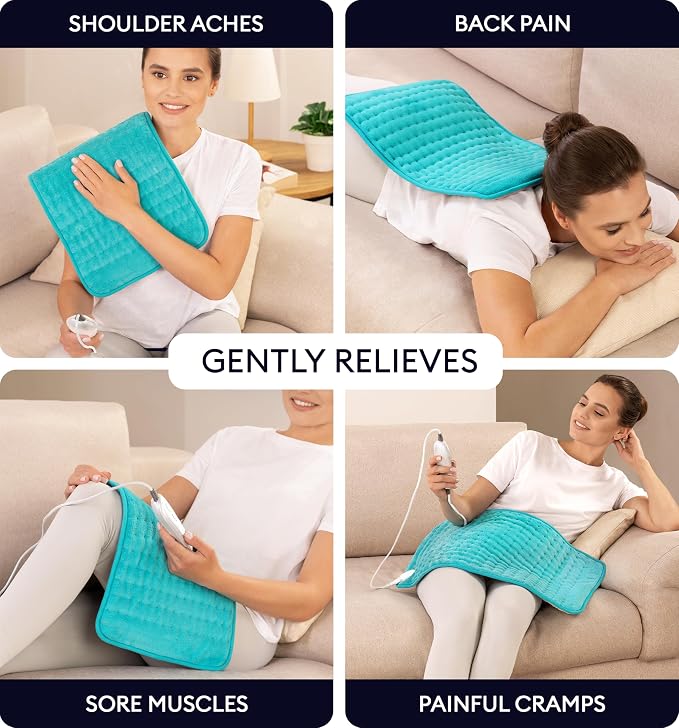 GENIANI Electric Heating Pad for Back Pain & Cramps Relief, Electric Throw, Self Care Gifts for Women, Heating Pad for Neck & Shoulder, Machine Washable Microplush, Auto Shut Off (12×24", Green)