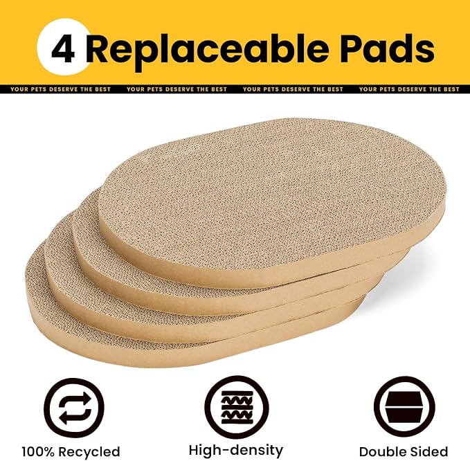 Conlun Oval Cat Scratcher Box with 4 Scratching Pads | Medium | Corrugated Cardboard | Reversible Design | Protects Furniture | Enclosed Bottom | Mess-Free Lounge Bed for Indoor Cats