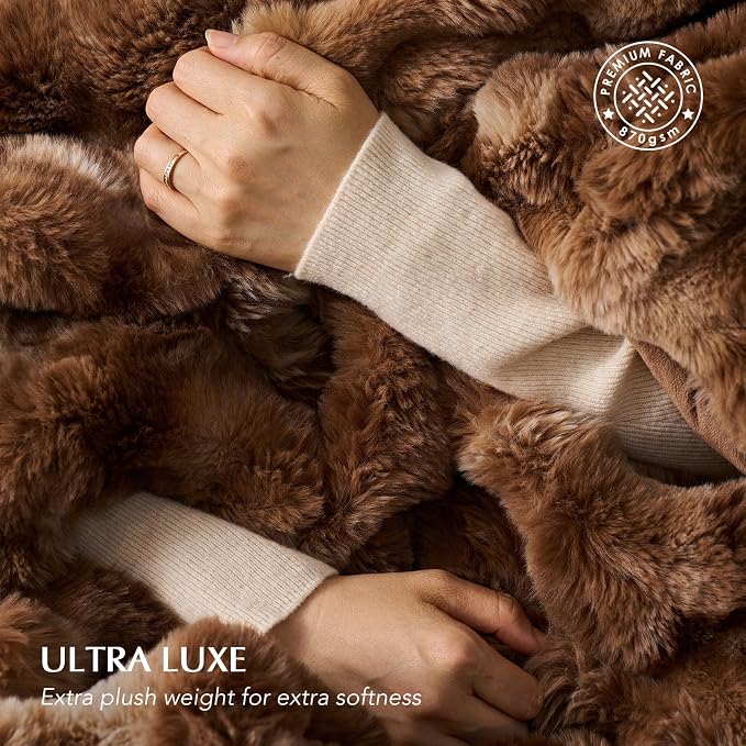 Faux Rabbit Fur Bubble Throw Blanket, 60"x80", Lion Caramel | Ultra Soft, Luxury Faux Rabbit Fur Throw, Thick Warm Bubble Blanket, Cozy Fluffy Reversible, for Bed, Couch, Chair, Sofa