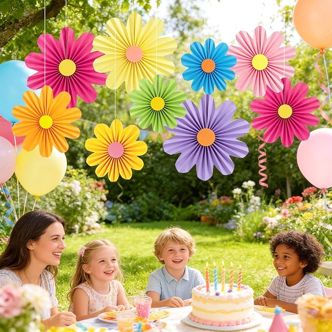 SUNBEAUTY Hanging Paper Fans Colorful Daisy Party Decoration Set Paper Flower Decorations for Wall Paper Fans Reusable Flower Wall Decor for Birthday Fiesta Mexican Party Babyshower Mothers Day