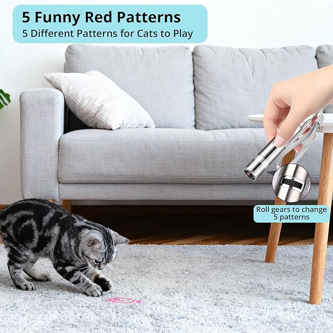 Waputne Cat Toy, 2 Pieces, Rechargeable, 3 Light Modes, 5 Fun Patterns | Interactive Chase Toy; Automatic Training & Exercise Fun; Kitten Toy for Indoor Cats & Dogs