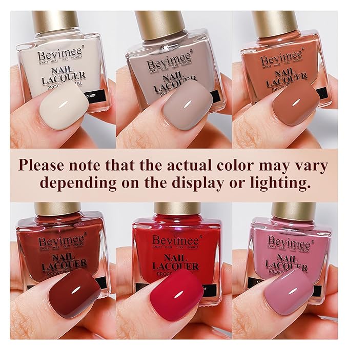 Nail Polish Set 6 Colors Quick Dry Nail Lacquer Non Gel Nude Brown Red Air Dry Fingernail Polish Regular Sheer Colors DIY Salon Gift for Women