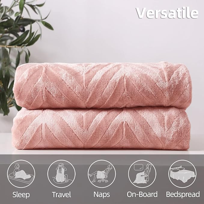 Whale Flotilla Flannel Fleece Fall Bed Blanket Twin XL Size, Pink | Lightweight Breathable Soft Bedspread, Plush Fluffy Coverlet Chevron Design Decorative Blanket for Home Life, 90x66 Inch