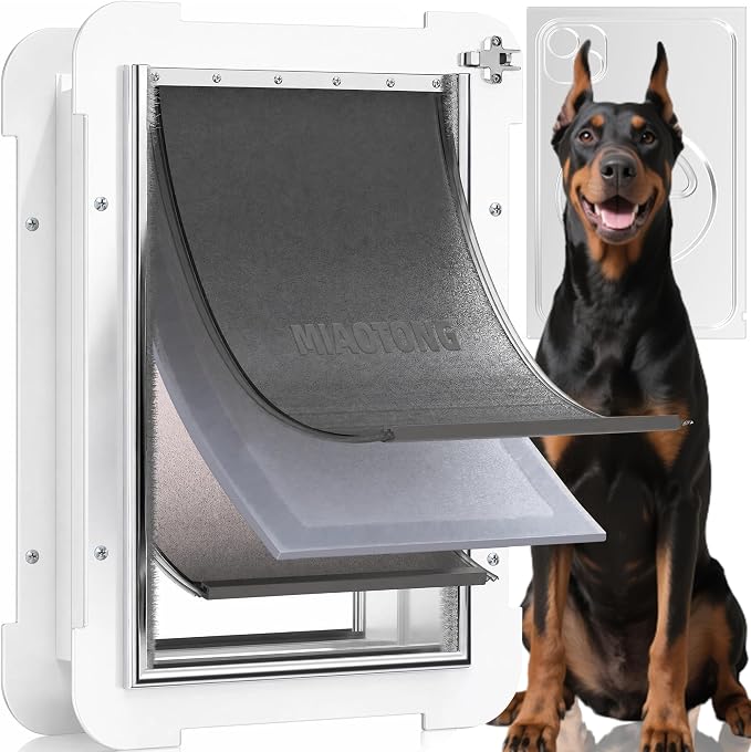 3-Flap Never Rust Extra Large Dog Door for Doors with Sliding Lock Panel | Steel Frame & Telescoping Tunnel Pet Door, Extreme Weather Durable, Weatherproof Doggy Door for Door (Pets Up to 220 Lb)