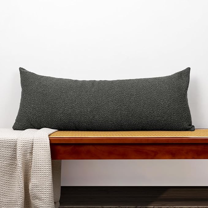 JoraLion 14x36 inch Boucle Lumbar Pillow Cover, Dark Grey Woven Texture Neutral Long Pillow Cover Breathable Cushion Case for Couch Sofa Bed Living Room Home Decor (Cover Only)