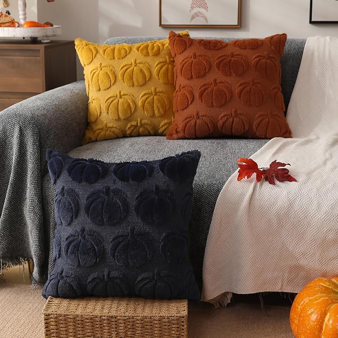 DFXSZ Fall Pillow Covers 20x20 2Pcs Rust Pumpkin Fall Decorations for Home | Fall decor Set of 2 Throw Pillow Cases Soft Plush Faux Fur Wool Couch Cushion for Chair Sofa Bedroom Living Room Home Decor