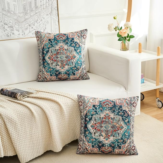 Boho Throw Pillow Covers 26x26 inch Set of 2,Boho Vintage Carpet Pattern Antique Ethnic Decor Double Sided Pattern Cushion Cover Soft Pillow Case Living Sofa Room Bed Square Pillow Cover