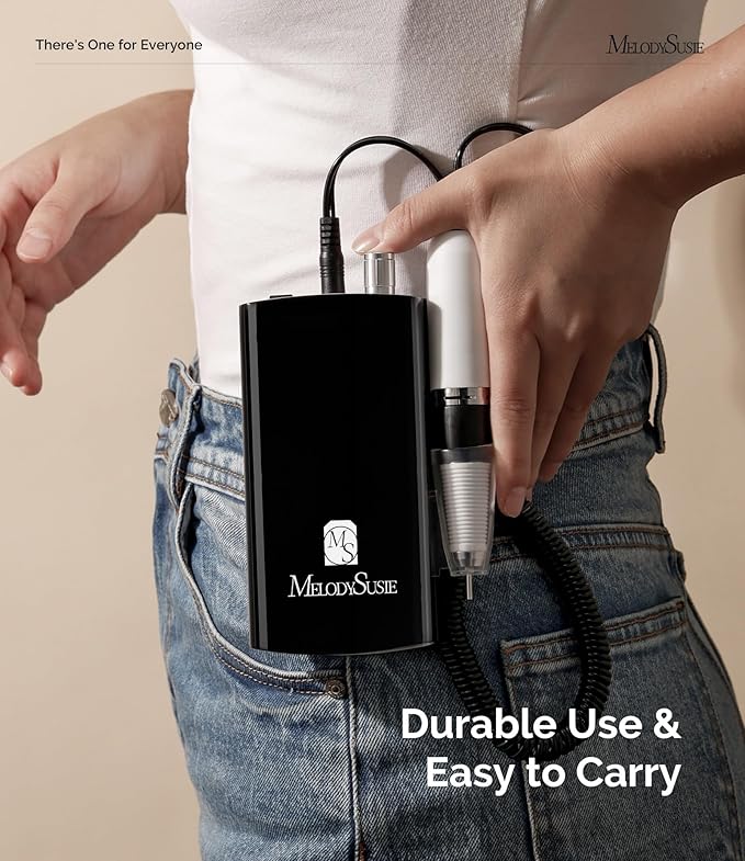 MelodySusie Entry-Level Clip-On Cordless Nail Drill with Anti-Slip Silicone Handle, SC300I 30000RPM Stable E-File for Manicure Shaping & Gel Removal, Perfect for Training, Nail Art Practice & Home Use