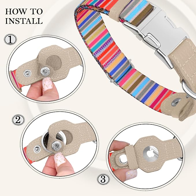 AirTag Dog Collar for Small Medium Large Breed - Adjustable Cute Pattern Dog Collar with Airtag Holder - Soft Leather Tracker GPS Apple Air Tag Pet Collars (X-Large, 20"-25" Neck Fit, Serape)
