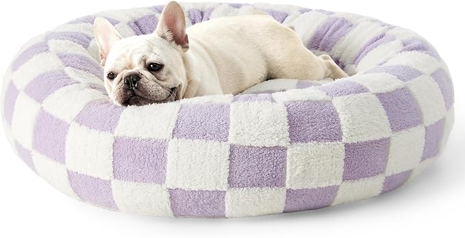 Lesure Shown on TV Jacquard Donut Dog Bed Medium Sized Dog,Purple 30x30x8in | Orthopedic Calming Pet Bed Sofa, Original Design Pattern,Washable Cover,Cute Home Decor as Gift for Pet,Anti Slip Bottom