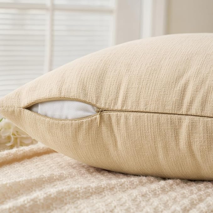 MIULEE Beige Chenille Couch Throw Pillow Covers, 18x18 | Set of 2, Soft Neutral Modern Farmhouse Home Decor, Decorative Pillowcases for Sofa Living Room Bed