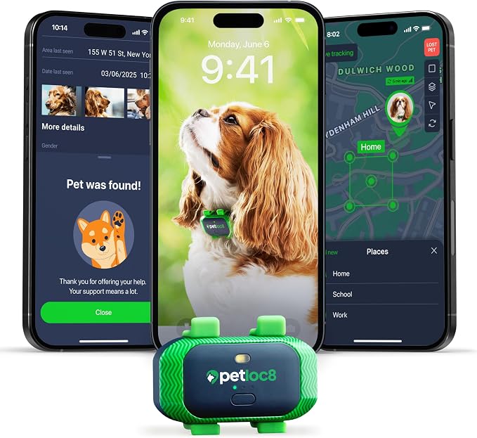 Petloc8 Dog GPS Tracker for Dogs, 4G LTE Real Time Tracking & Geo-Fence Alert, Waterproof-Long-Life Battery Pet Tracking Device for Small Medium Large Dogs, Collar-Compatible(Subscription Required)