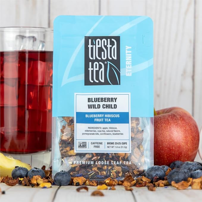 Tiesta Tea - Blueberry Wild Child, Loose Leaf, Blueberry Hibiscus Herbal Tea, Premium Non-Caffeinated Blend, Make Hot or Iced & Brews Up to 25 Cups, 1.8oz Resealable Pouch, Pack of 6