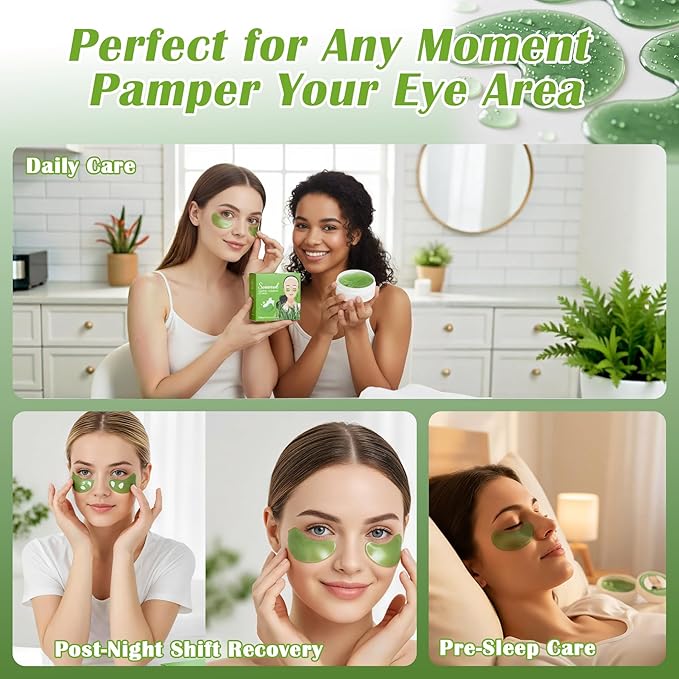 Under Eye Patches - Hydrogel Eye Mask for Dark Circles & Puffy Eyes, Korean Collagen Eye Gel Patches with Seaweed, Intense Hydrating Care