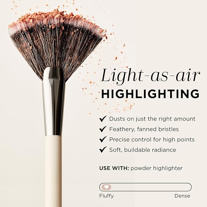 HALEYS Fan Makeup Brush – Soft Vegan Fluffy Face Brush for Applying Highlighter, Bronzer & Finishing Powder, Precise, Luminous Blending Tool, Cruelty-Free