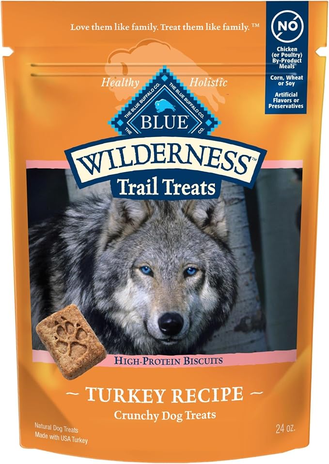 Blue Buffalo Wilderness Turkey Crunchy Dog Biscuits, Grain-Free, 24 oz | Real Turkey #1 Ingredient, Crunchy Biscuits, High Protein Nutrition, No Artificial Preservatives