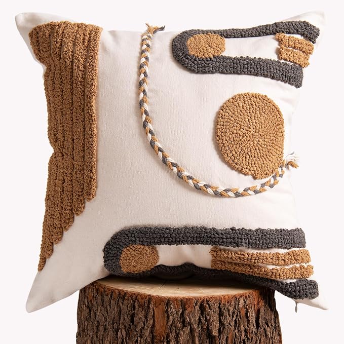lifein 18x18 Pillow Covers-Throw Pillow Cover Tufted Boho Jacquard Pillow Covers Farmhouse Decorative Pillow Cover Pillow Cases for Gift Couch Sofa Bed Chair Living Room Home Decor